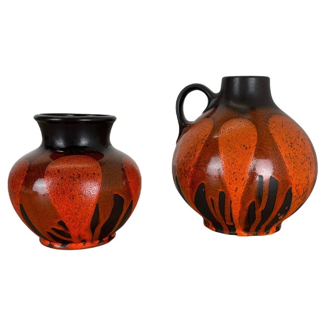 Red Black Pottery Vases attributed to Steuler Ceramics, Germany, 1970s, Set of 2 For Sale