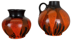 Red Black Pottery Vases attributed to Steuler Ceramics, Germany, 1970s, Set of 2