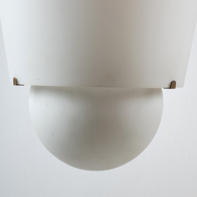 1950s Vintage Pendant Light in Opal Glass and Brass, 1950s For Sale - Image 5 of 7
