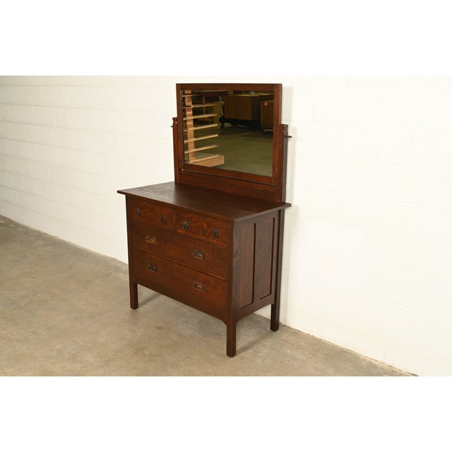 Mission Stickley Brothers Antique Mission Oak Arts & Crafts Dresser With Mirror, Circa 1910 For Sale - Image 3 of 17
