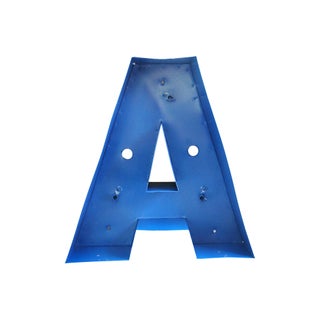 Large Salvaged Navy Blue Metal Marquee Letter "A" For Sale