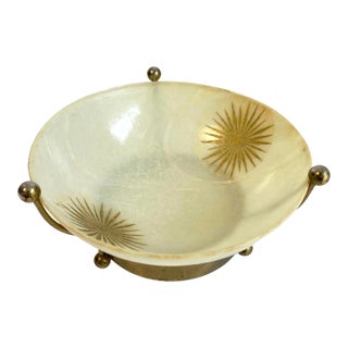 Mid Century Modern 1950s Atomic Fiberglass Bowl With Stand Starburst Brass Tone For Sale