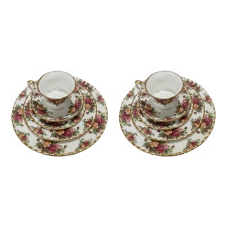 Vintage Royal Albert "Old Country Roses" Bone China Place Settings Service for 2 - 10 Pieces For Sale