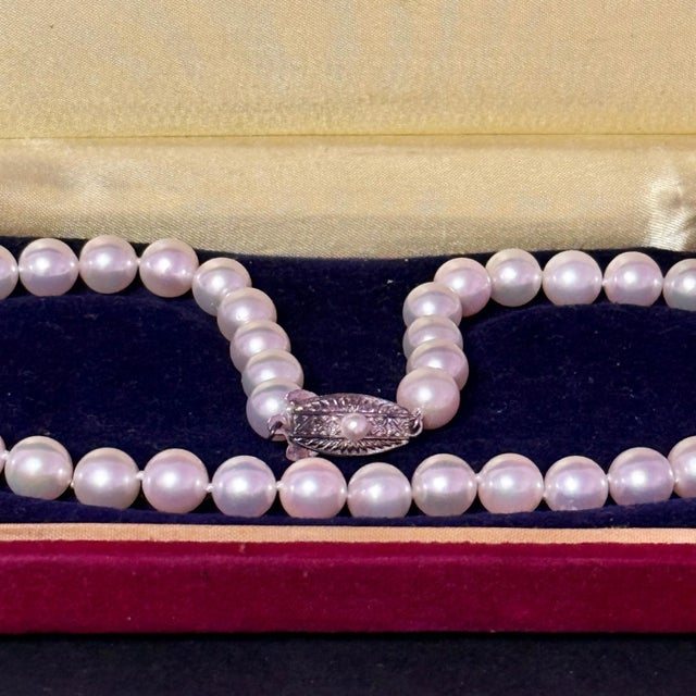 1990s 1990s Mikimoto Akoya Pearl Necklace 17" Sterling Silver 8 - 8.5 mm Estate For Sale - Image 5 of 11