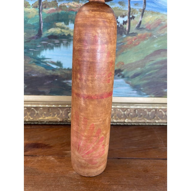 Wood Vintage Japanese Kokeshi Doll With Hand-Painted Floral Detail and Carved Wood Base. For Sale - Image 7 of 11