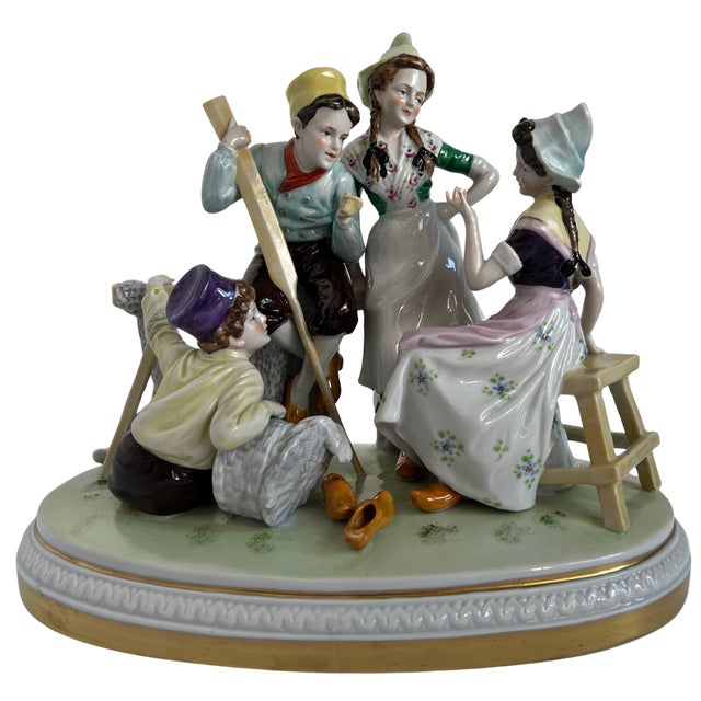 White Antique German Four Children in Lively Conversation Porcelain Figurine For Sale - Image 8 of 18