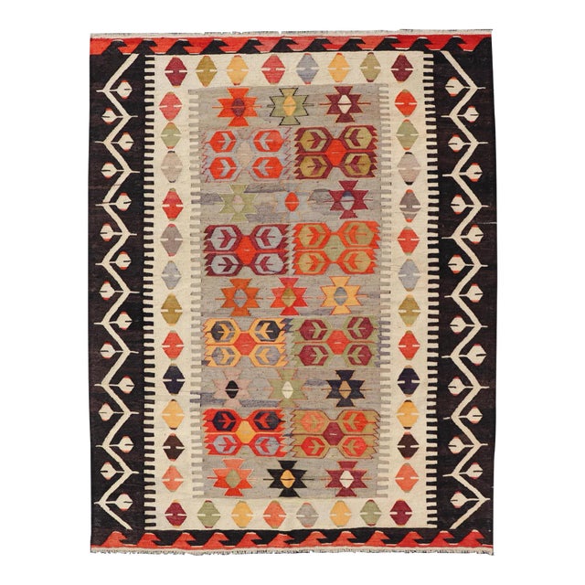 Mid 20th Century Colorful Vintage Turkish Flatweave Rug With All-Over Tribal Design For Sale