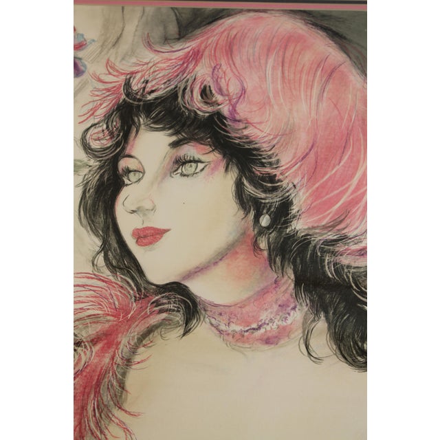 1980s Lady in the Mirror Framed Lithograph Print For Sale - Image 4 of 7