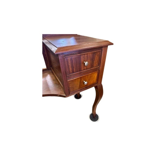 Antique Circa 1920's Queen Ann Style Vanity With Triptych Mirror and Bench For Sale - Image 13 of 17