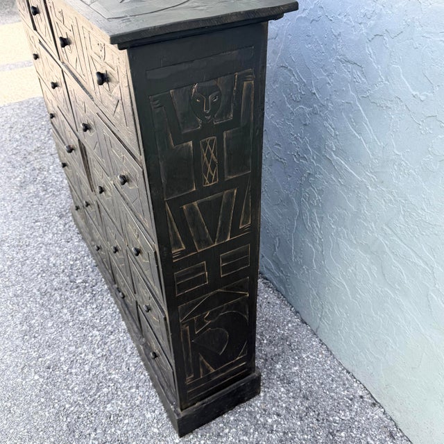 Wood Vintage Wooden Hand Carved Tribal Apothecary Dresser For Sale - Image 7 of 9