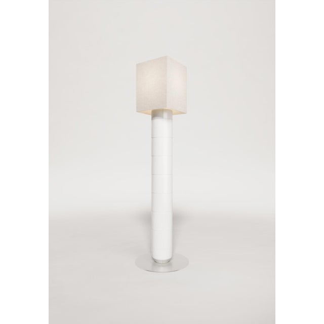 Red Handcrafted Ceramic Floor Lamp in Red Glaze With Linen Lampshade For Sale - Image 8 of 12
