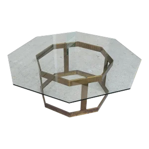 Mid 20th Century Patinaed Brass Octagonal Cocktail Table After Milo Baughman