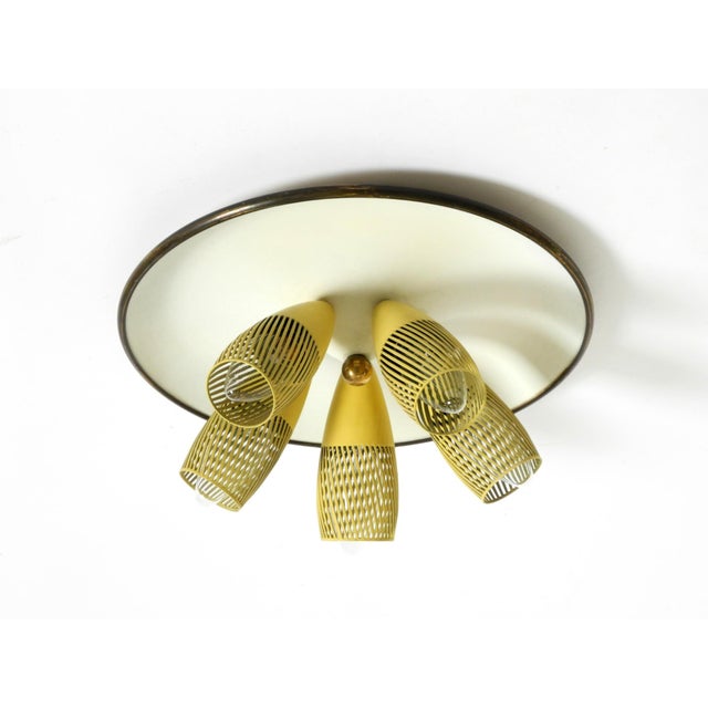 Mid-Century Modern Metal Bag Ceiling Lamp with Round White Reflector, 1950s For Sale - Image 4 of 18