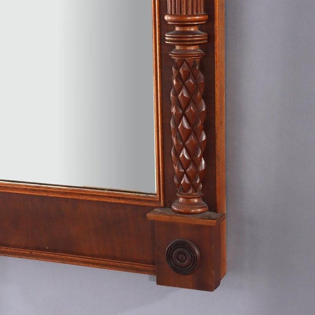 Wood Early 19th Century Sheraton Mahogany Wall Mirror With Eglomise Panel of Red Jacke For Sale - Image 7 of 11