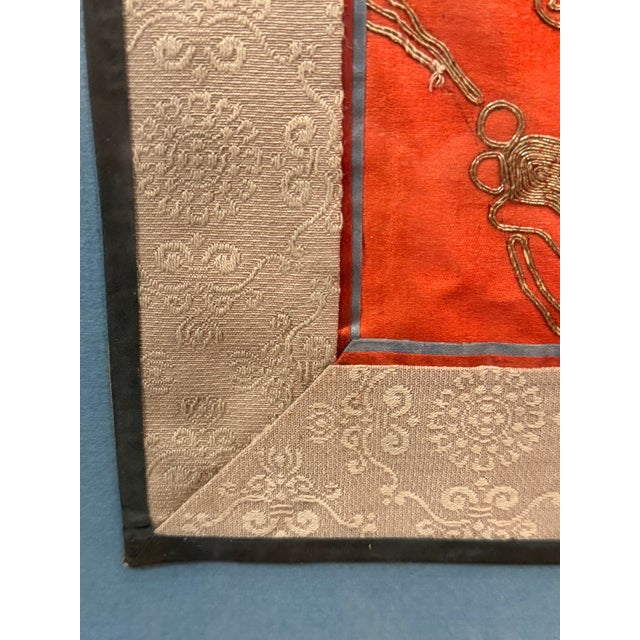 19th-Century Qing Chinese Red Silk & Gold-Thread Buddhist Lion Embroidery For Sale - Image 12 of 17