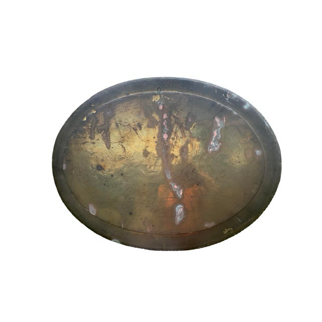 Chinese Vintage Hong Kong Engraved Brass Oval Wall Platter With Fu Symbol, 39.5" For Sale - Image 3 of 8