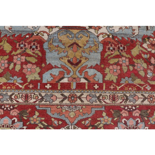 Square Antique Persian Bakhtiari Rug With Red Field and Ivory Medallion For Sale In Atlanta - Image 6 of 16