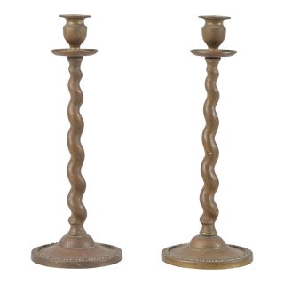 Pair of Brass Twisted Candlesticks For Sale