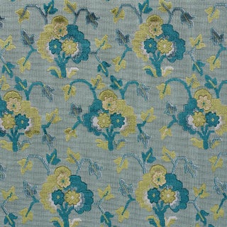 Schumacher Jennie Velvet Fabric in Peacock & Celadon For Sale