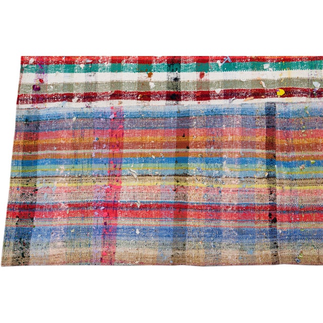Vintage Turkish Kilim Flatweave Wool Rug With Multicolor Geometric Pattern For Sale - Image 4 of 12