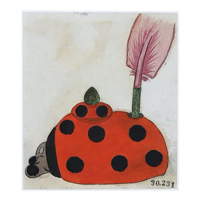 Pen Holder In Porcelain - China Ink and Watercolor Drawing - 1890s For Sale