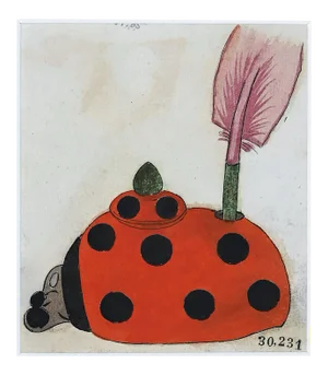 Pen Holder In Porcelain - China Ink and Watercolor Drawing - 1890s