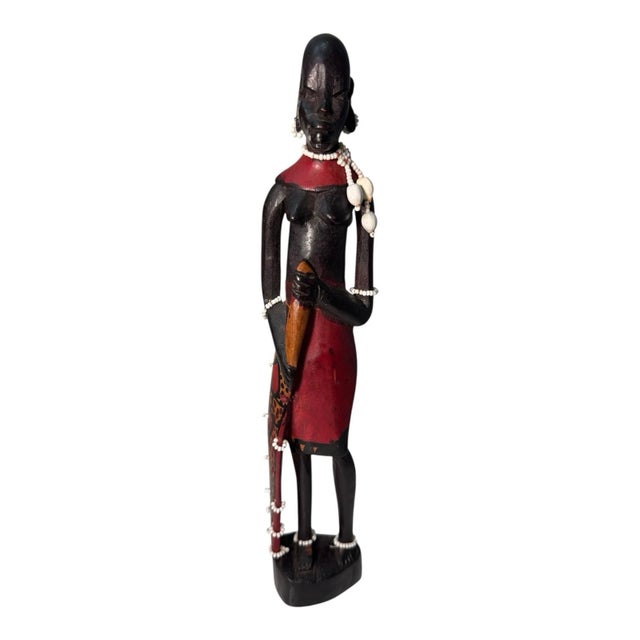 Black Hand-Carved African Maasai Warrior Wood Figure For Sale - Image 8 of 9