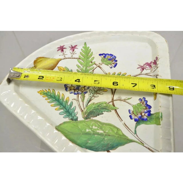 Blue Antique Victorian Large Porcelain Covered Cheese Dish With Flowers and Leaves For Sale - Image 8 of 12