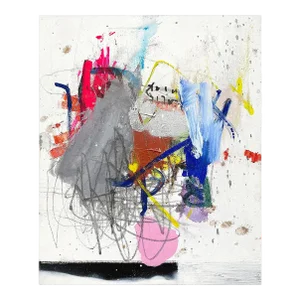Contemporary Abstract Mixed Media on Canvas Painting "Odds and Ends" by Ludovic Dervillez