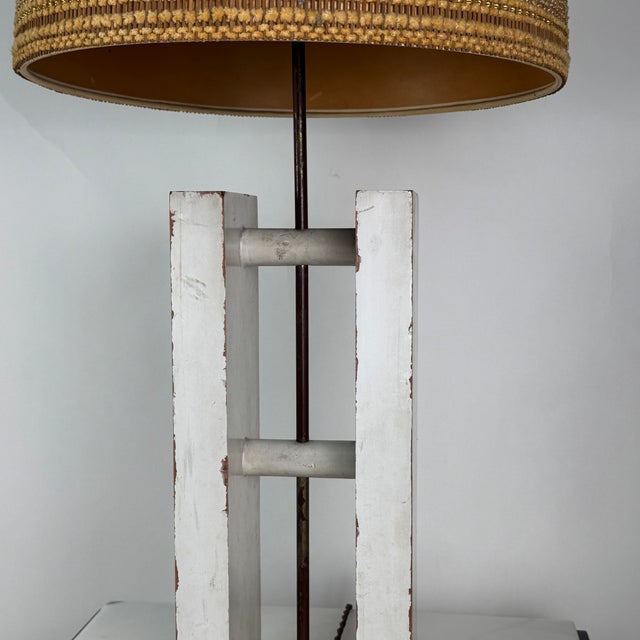 Antique White Brazilian Modern Table Lamp With Woven Shade For Sale - Image 8 of 12