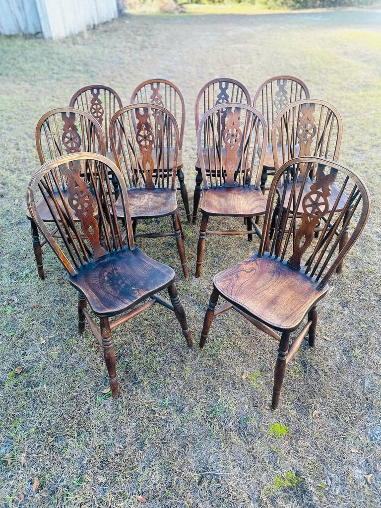 Set of Ten Antique Wheel Back Windsor Chairs | Chairish