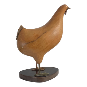 1930s Hagenauer Wiener Werkstätte Hand-Carved Wooden Chicken Sculpture