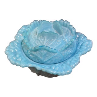 Vintage Opaline Glass French Cabbage Bowl- Portieux France For Sale