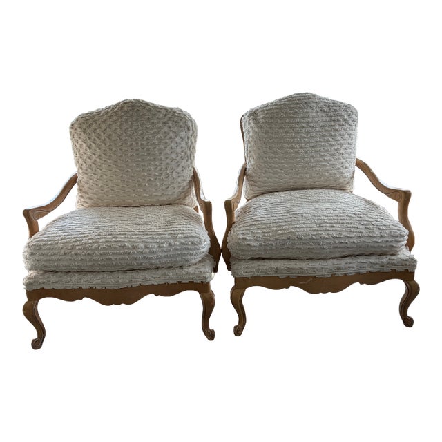 Kreiss Whitewashed Oak & Cotton Upholstered Lounge Chairs, Pair For Sale