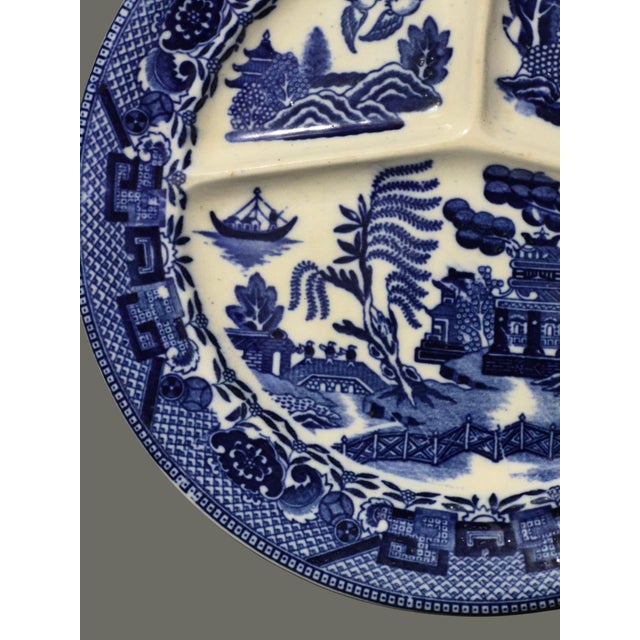 Vintage Japanese Willow Divided Blue & White Plate For Sale - Image 6 of 10