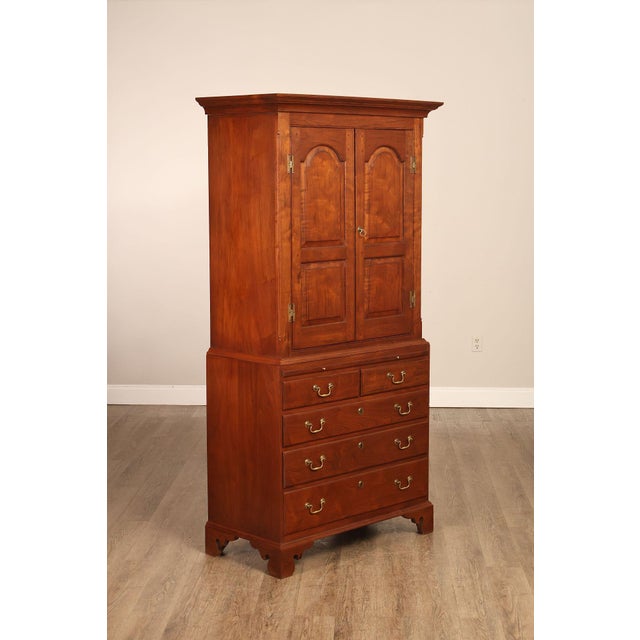 High Quality American Made Two Piece Linen Press Executed In The Chippendale Style And Crafted In Walnut By David T....