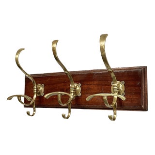 Italian Art Nouveau Wall Coat Rack in Wood and Brass, 1920s For Sale