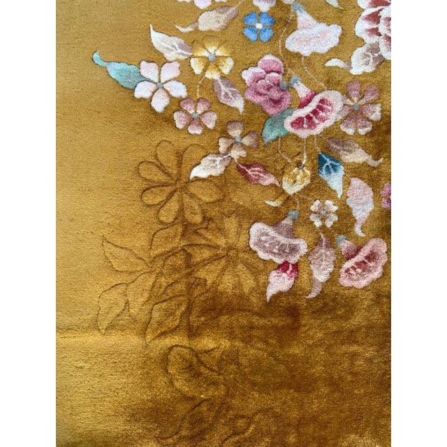 Art Deco Yellow Floral Vintage Chinese Wool Art Deco Rug - 9' X 11'06" For Sale - Image 3 of 6
