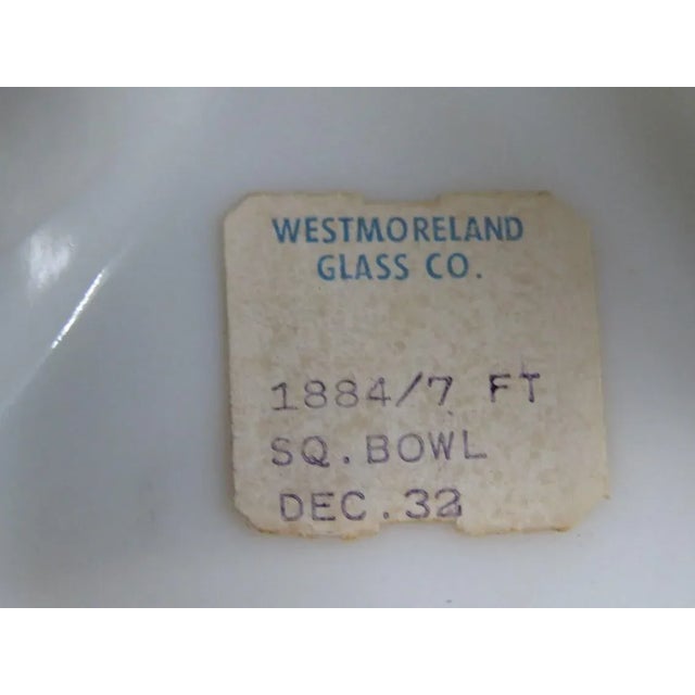 Glass Westmoreland Milk Glass Beaded Edge Square Grape Pedestal Candy Bowl For Sale - Image 7 of 11