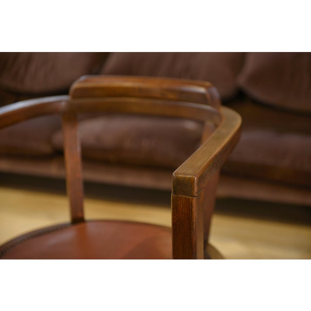 Oak and Imitation Leather Armchair, 1940s For Sale - Image 6 of 13