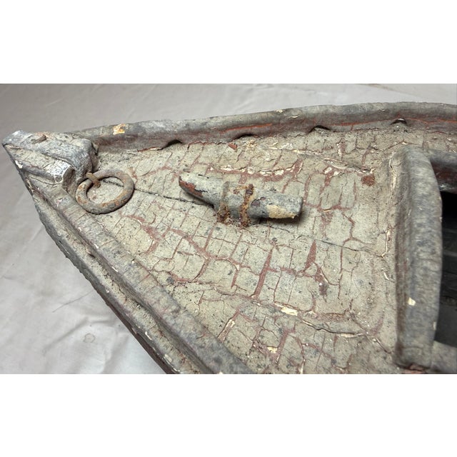 Wood Antique Early 19th Century Handmade Carved Polychrome Wooden Folk Art Model Boat For Sale - Image 7 of 18