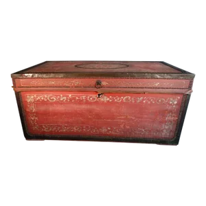 19th Century Painted Leather Brass Studded Camphor Trunk
