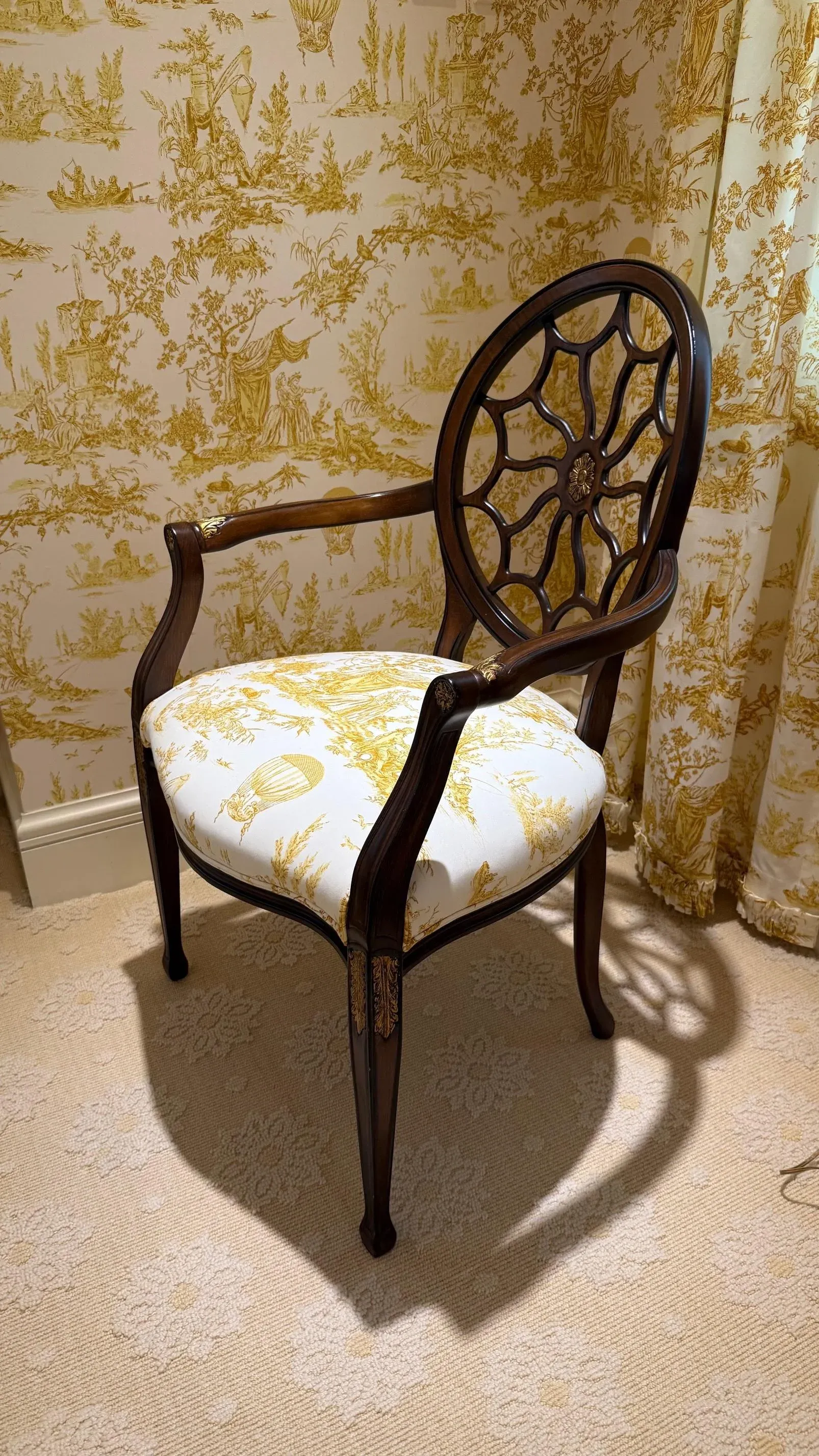 1990s Hepplewhite Style Spider Back Armchair With “Balloon De