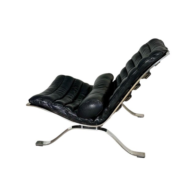 Arne Norell “Ari” Leather and Steel Lounge Chair, Sweden 1970s. Original Patinated Black Leather with steel frame....