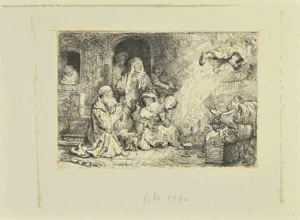 Rembrandt van Rijn, The Archangel Raphael Leaving Tobias' Family, Etching, 1641