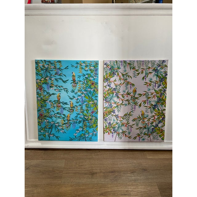 Pair of Boho Chic Decorative Bird Paintings For Sale - Image 4 of 11