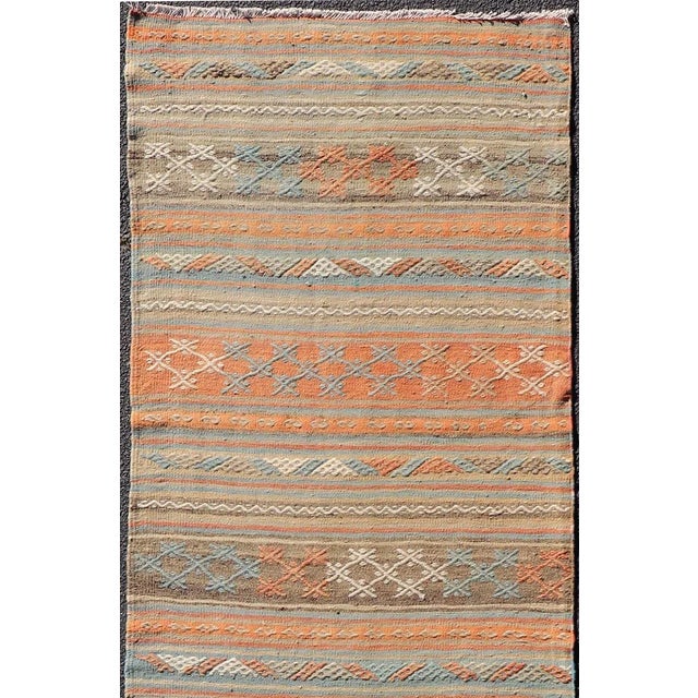 Mid 20th Century Turkish Vintage Kilim Runner With Horizontal Stripes in Bright Tones For Sale - Image 4 of 11