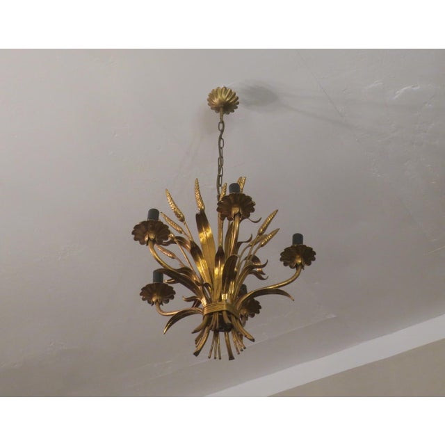 Gold-Plated Tole Wheatsheaf Chandelier by Hans Kögl, 1960s For Sale - Image 5 of 13