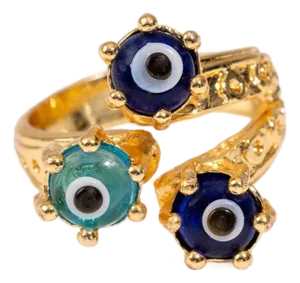Divine Trio Evil Eye Adjustable Gold Ring, Size 4