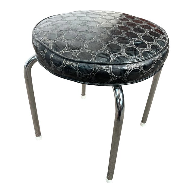 Mid 20th Century Pearl Wick Vinyl Stool With Chrome Legs For Sale